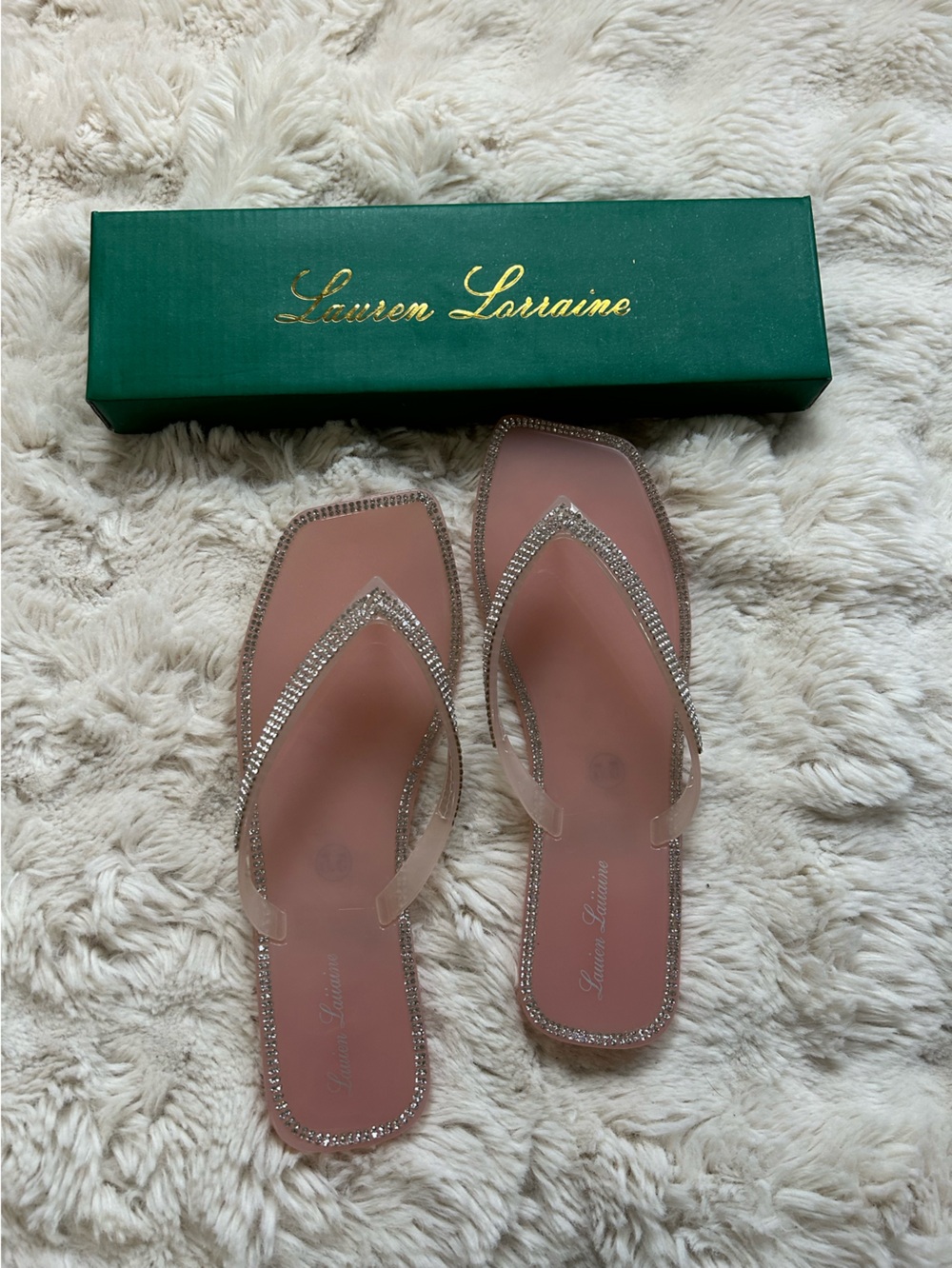 Lauren Lorraine Sparkling Pink Jelly Flip Flops